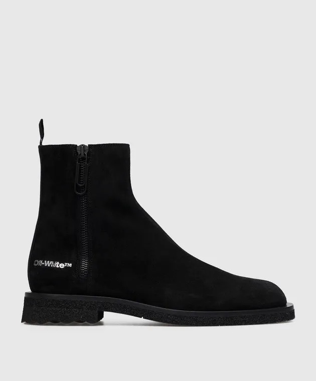 Off-White Stivali in camoscio nero con logo OMID011F22LEA001
