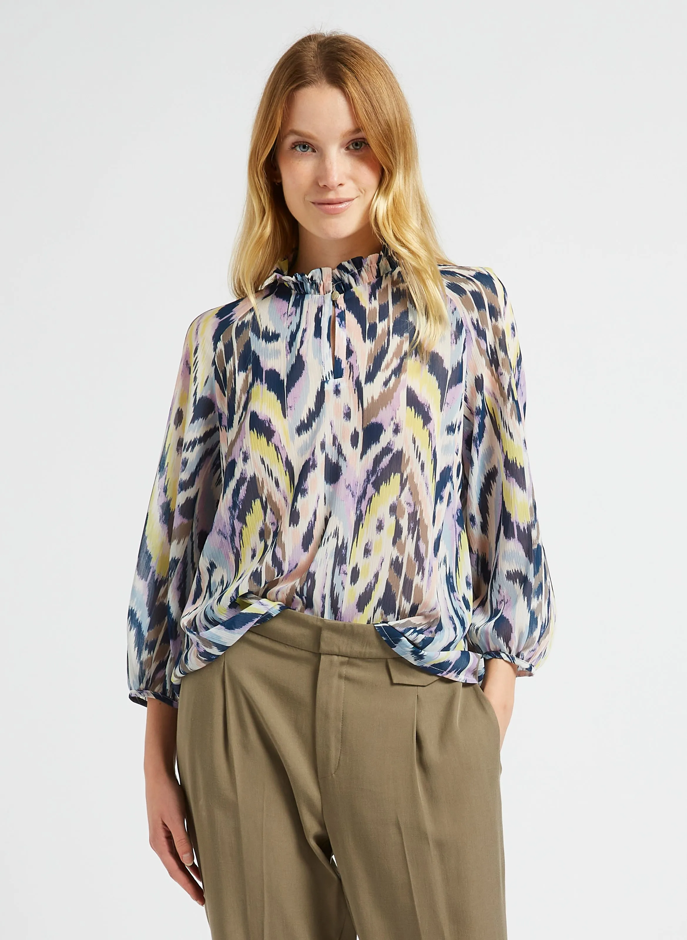 ONE STEP   CARTER - Top fluido con collo alla vittoriana stampato | Bianco