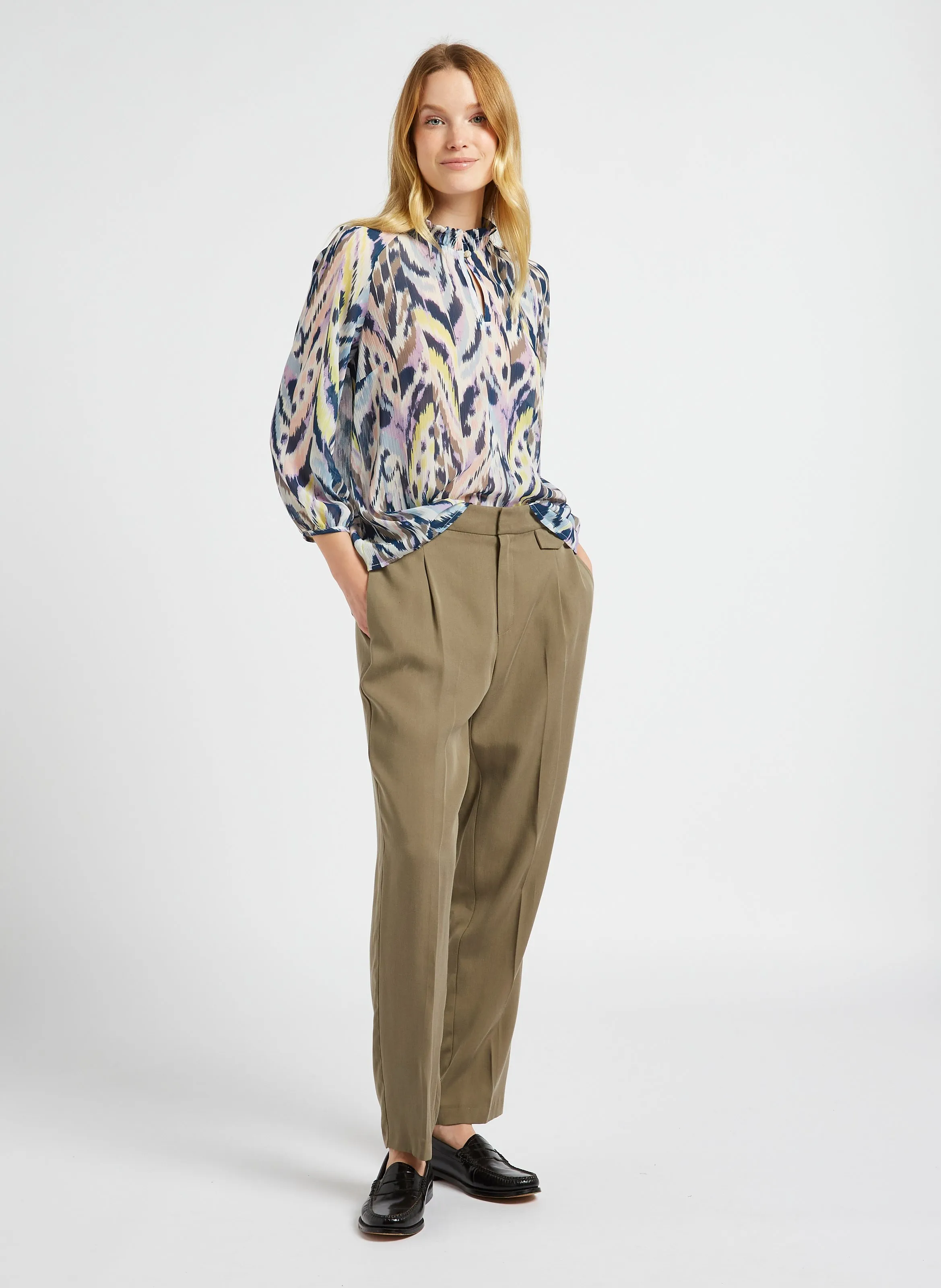  ONE STEP   CARTER - Top fluido con collo alla vittoriana stampato | Bianco