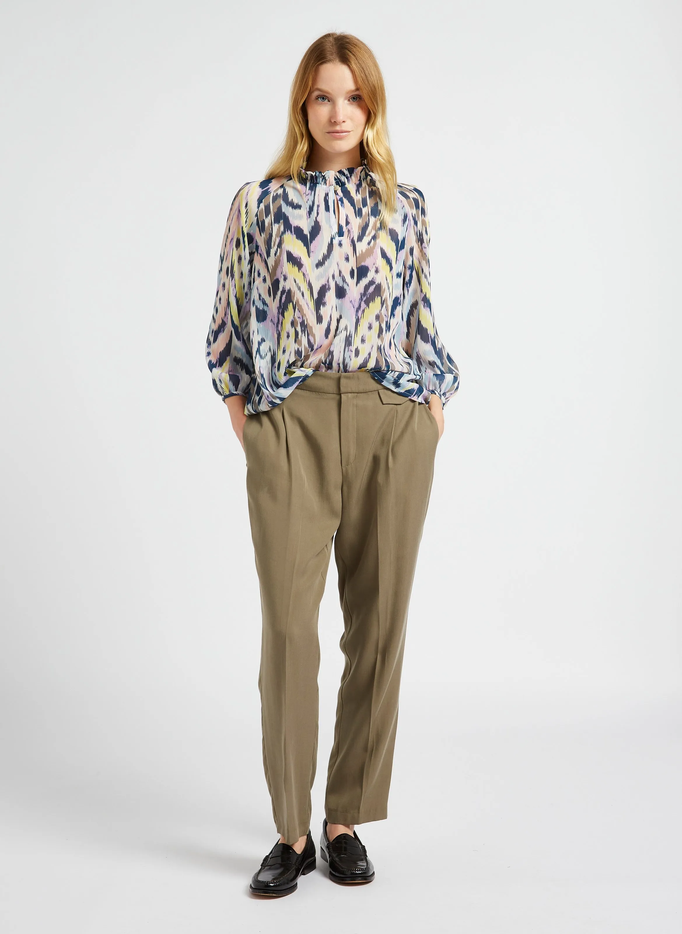  ONE STEP   CARTER - Top fluido con collo alla vittoriana stampato | Bianco