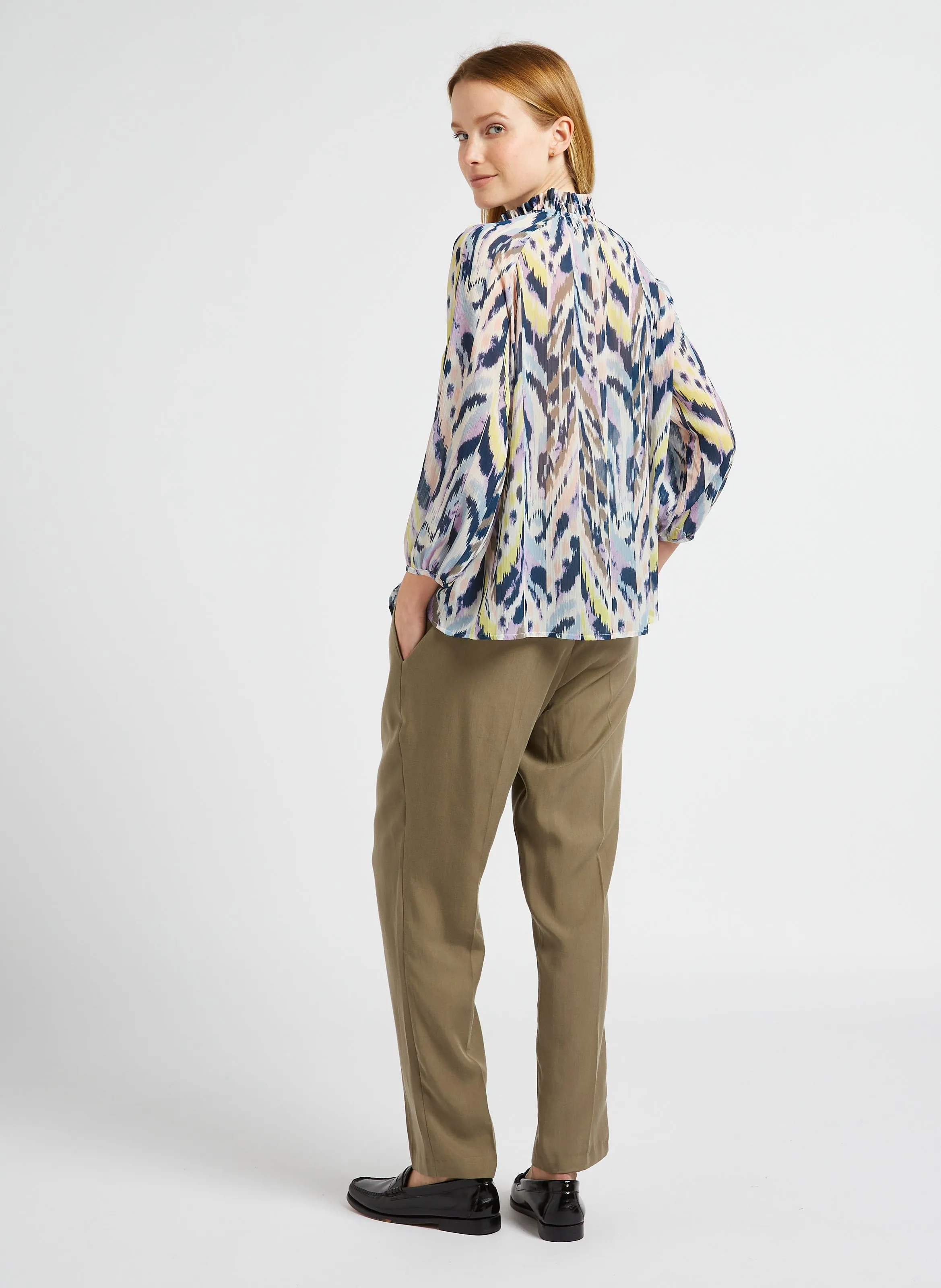  ONE STEP   CARTER - Top fluido con collo alla vittoriana stampato | Bianco