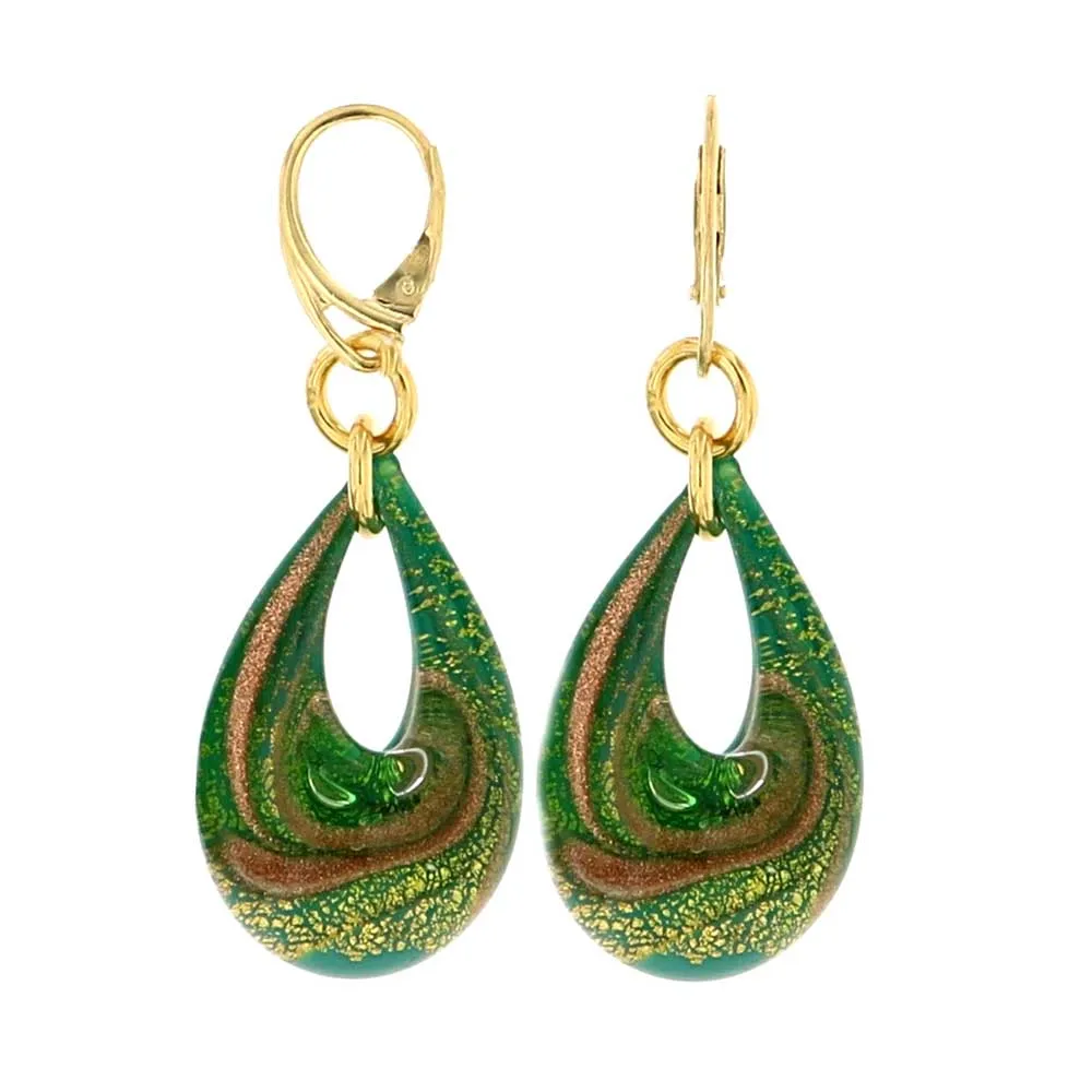 Orecchini Goccia Verde in Vetro di Murano