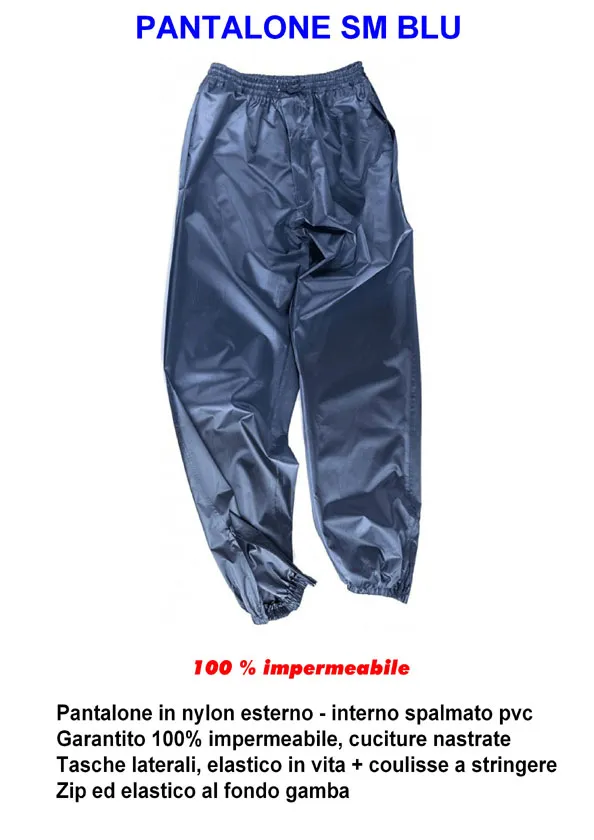 Pantalone antipioggia impermeabile SM nylon pvc blu