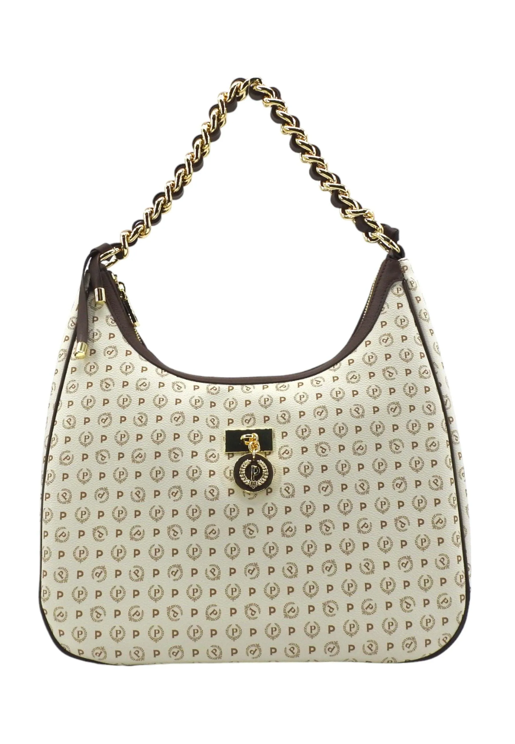 POLLINI Borsa Hobo Donna Avorio Marrone TE8519PP0HQ1110C