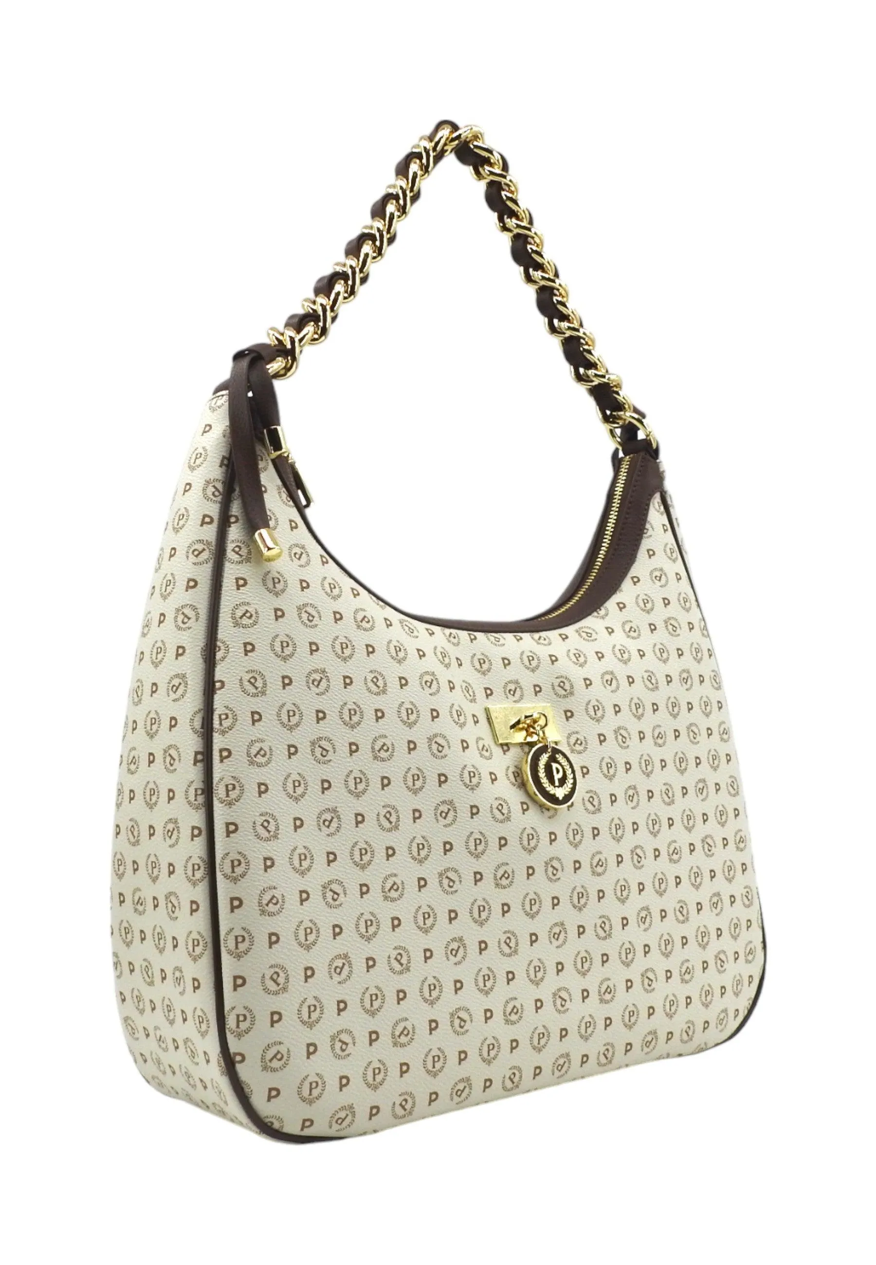 POLLINI Borsa Hobo Donna Avorio Marrone TE8519PP0HQ1110C