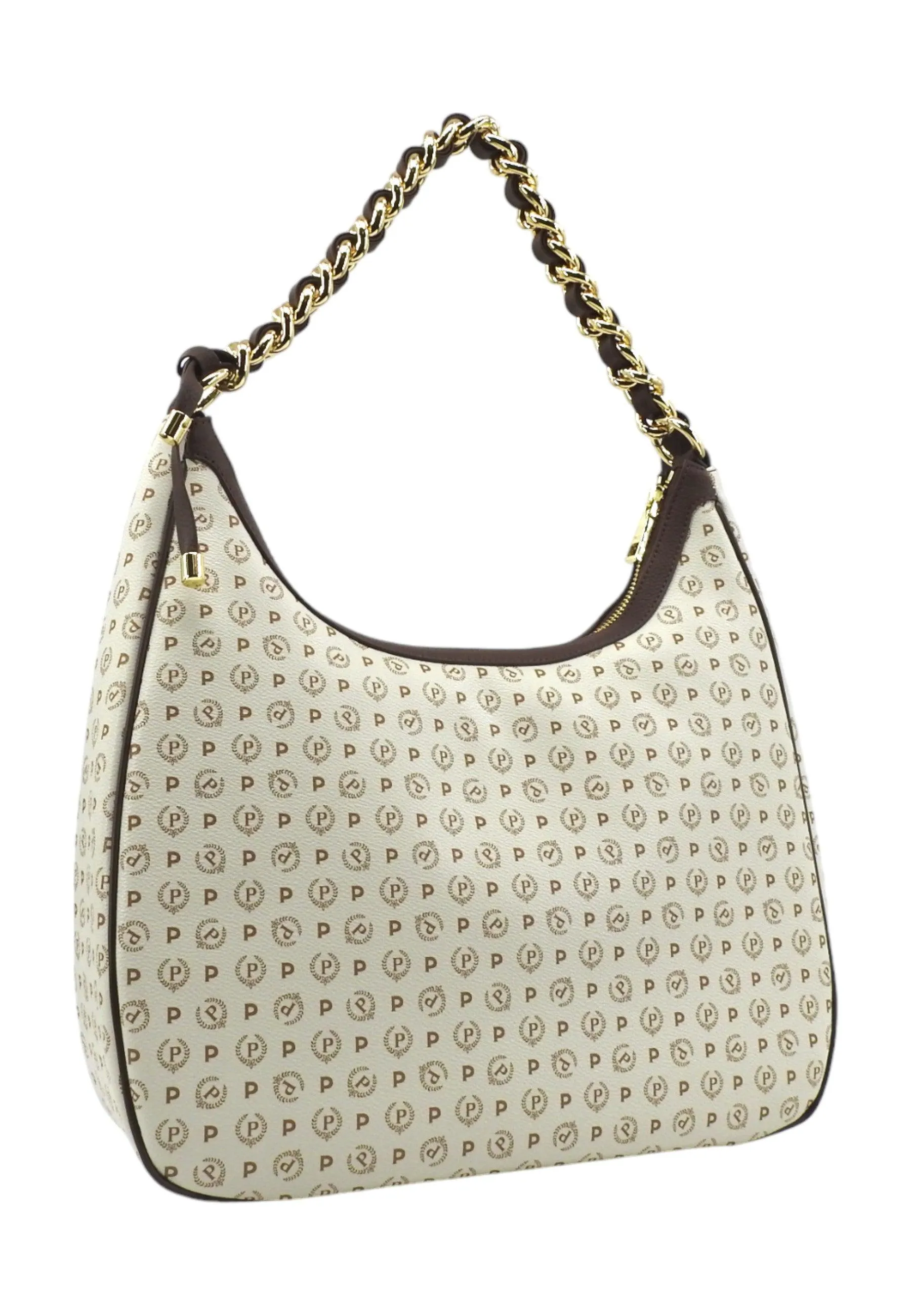 POLLINI Borsa Hobo Donna Avorio Marrone TE8519PP0HQ1110C