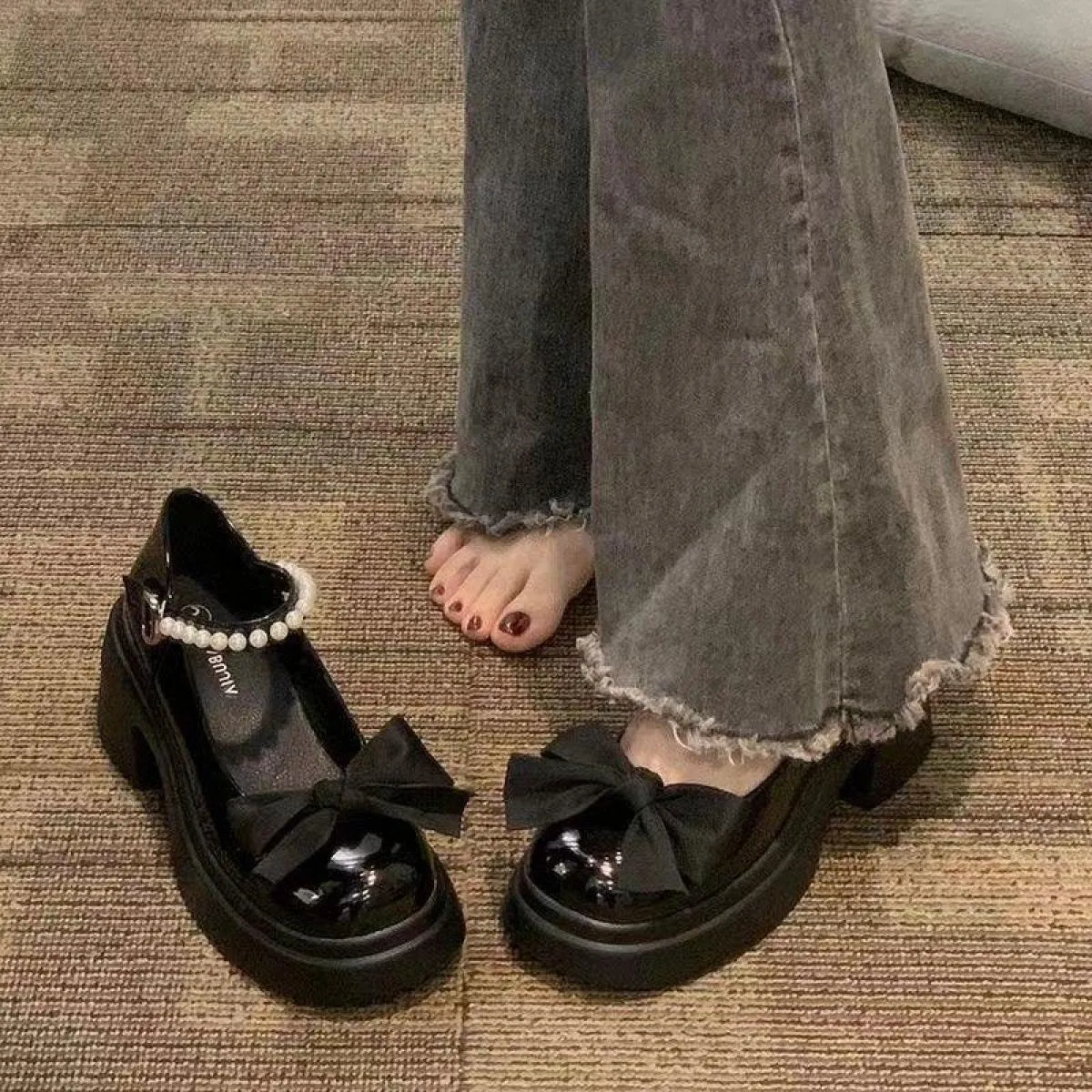 Punta Rotonda Kawaii Lolita Scarpe Donna Casual Elegante Colore Puro Fiocco Décolleté Stile Antiscivolo Scarpe con Tacco Medio C
