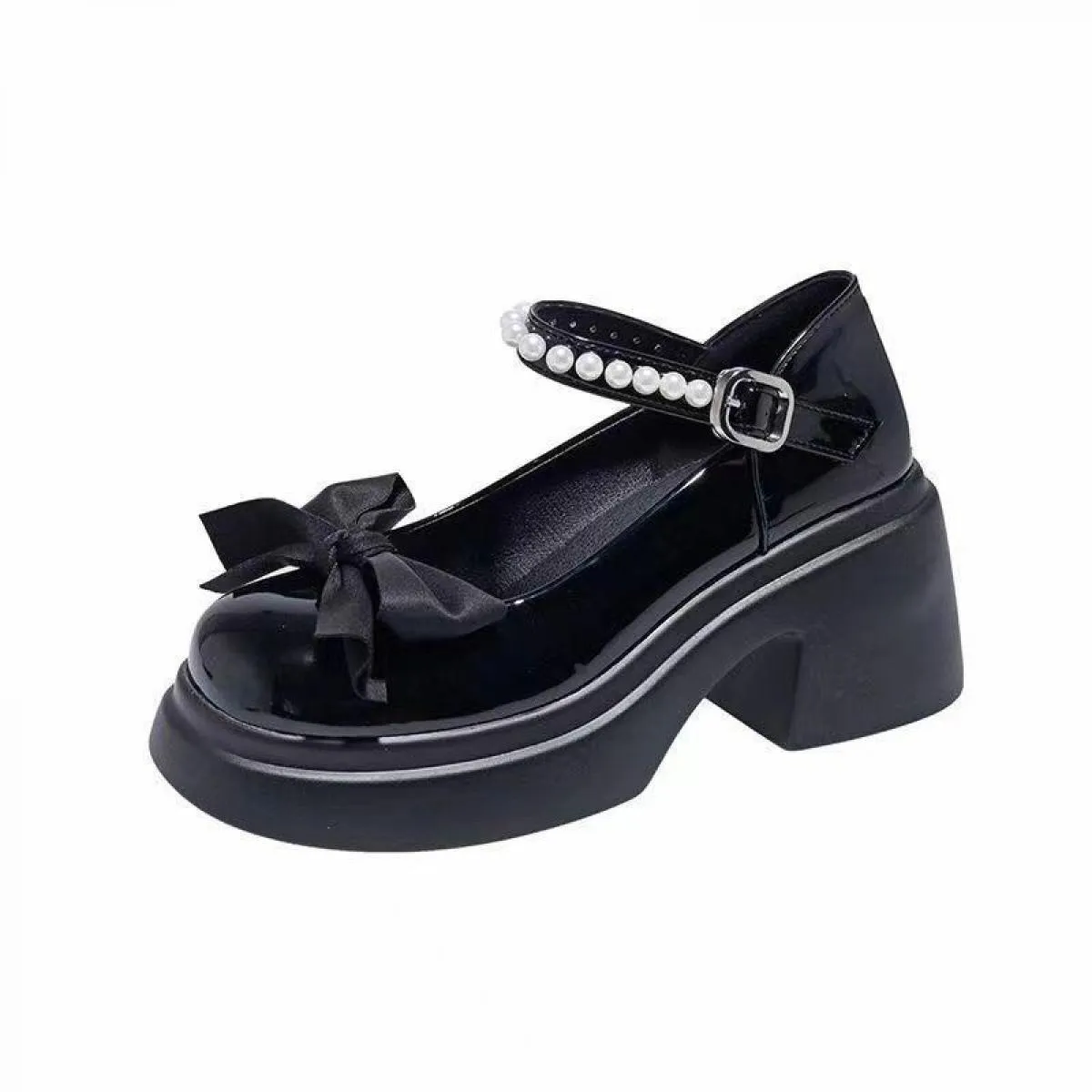 Punta Rotonda Kawaii Lolita Scarpe Donna Casual Elegante Colore Puro Fiocco Décolleté Stile Antiscivolo Scarpe con Tacco Medio C
