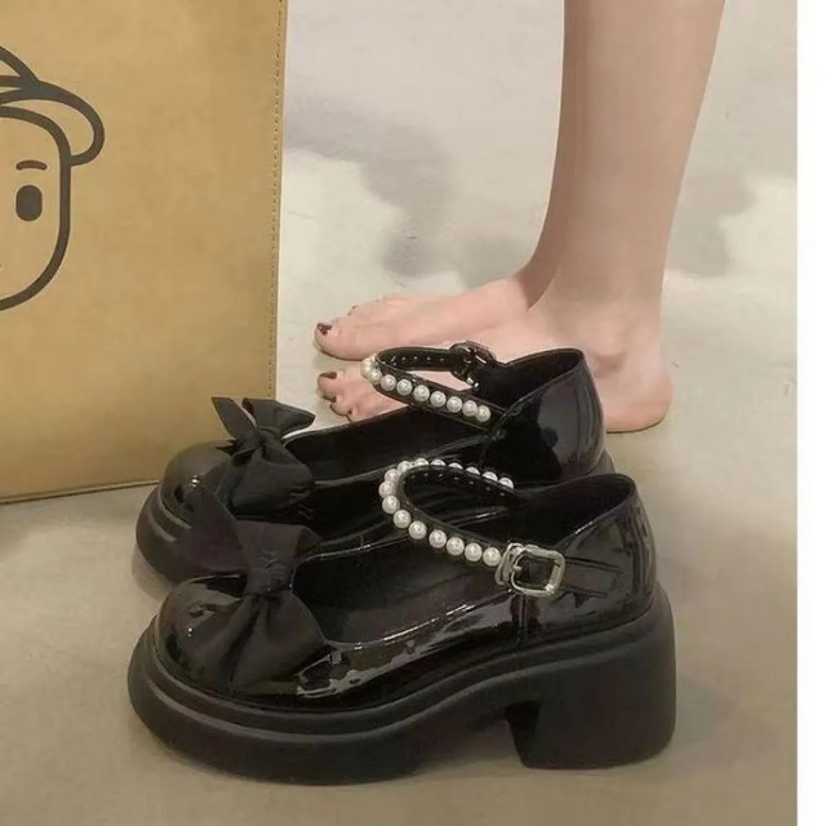 Punta Rotonda Kawaii Lolita Scarpe Donna Casual Elegante Colore Puro Fiocco Décolleté Stile Antiscivolo Scarpe con Tacco Medio C