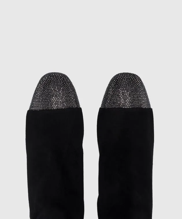 Rene Caovilla Stivali in camoscio nero con strass C11852040