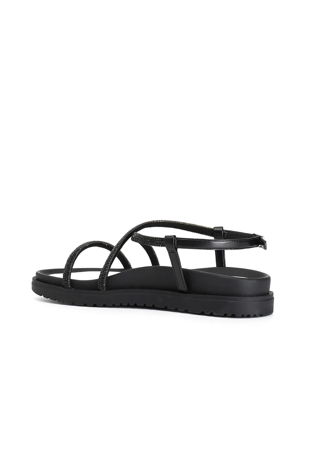 sandali lacci con strass nero