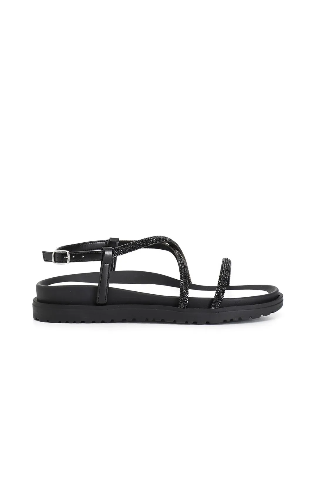 sandali lacci con strass nero