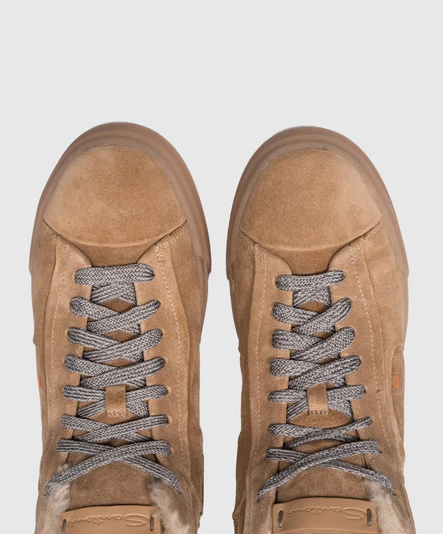 Santoni Stivali in camoscio beige con pelliccia WBGT60943FARPUBR
