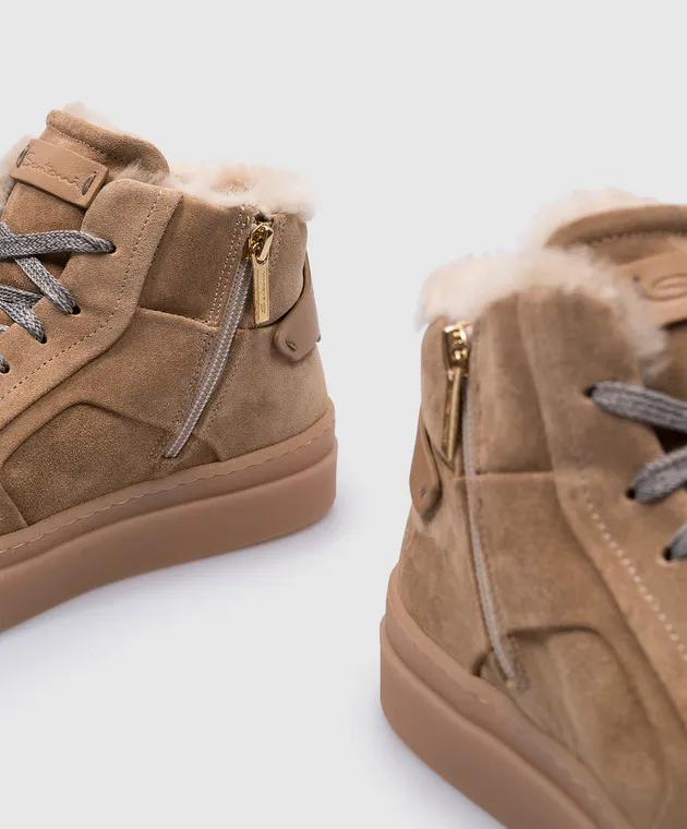 Santoni Stivali in camoscio beige con pelliccia WBGT60943FARPUBR