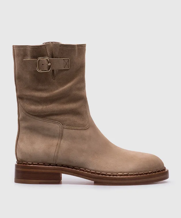Santoni Stivali in camoscio beige con pelliccia WSAL71184BJ2AHMU