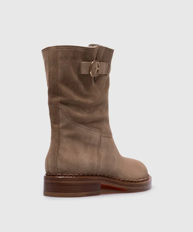 Santoni Stivali in camoscio beige con pelliccia WSAL71184BJ2AHMU