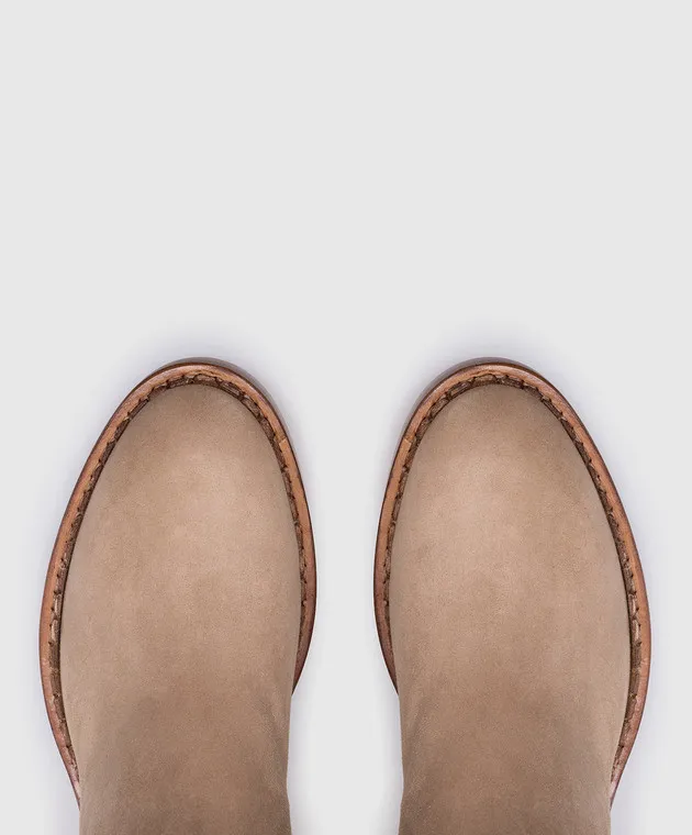 Santoni Stivali in camoscio beige con pelliccia WSAL71184BJ2AHMU