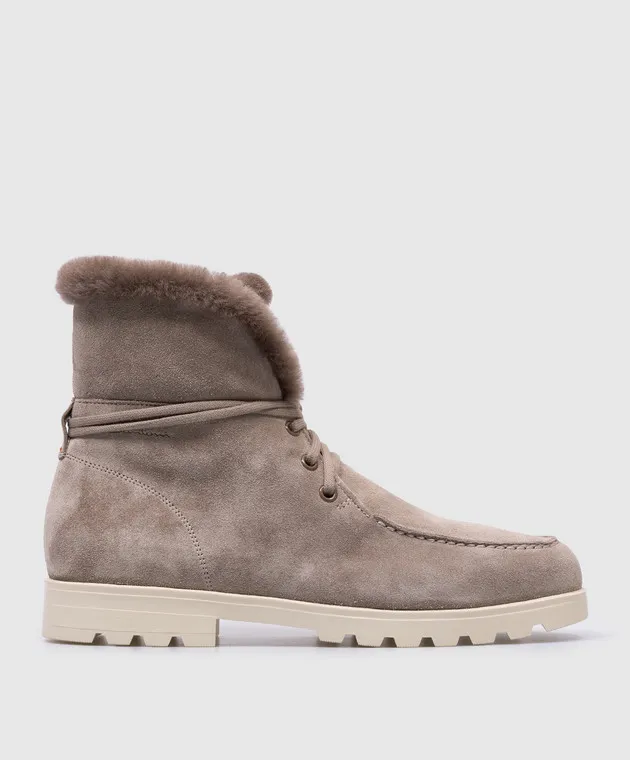Santoni Stivali in camoscio grigio con pelliccia WTDR71048TIRAPFR