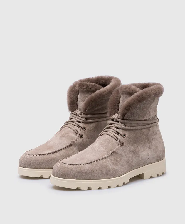 Santoni Stivali in camoscio grigio con pelliccia WTDR71048TIRAPFR
