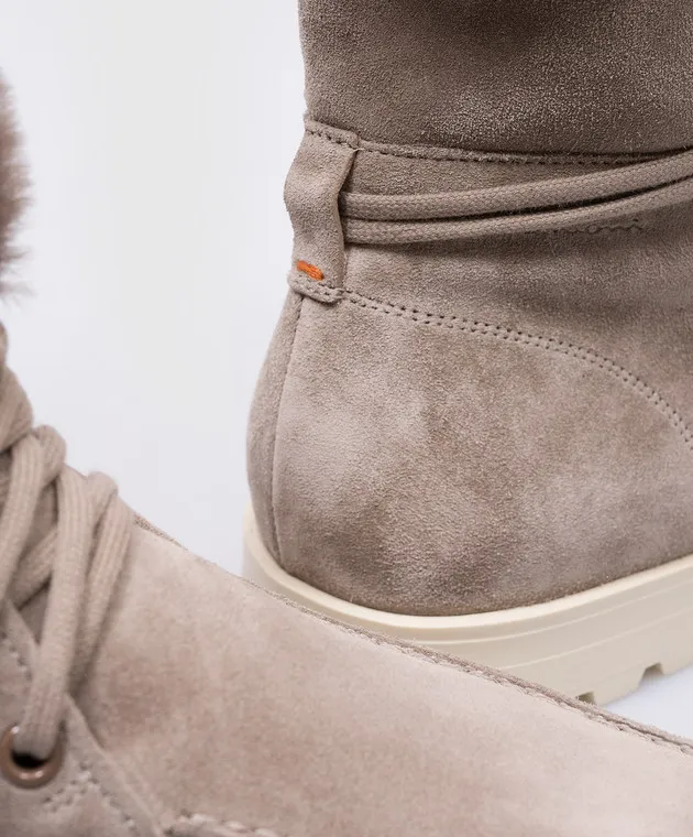 Santoni Stivali in camoscio grigio con pelliccia WTDR71048TIRAPFR
