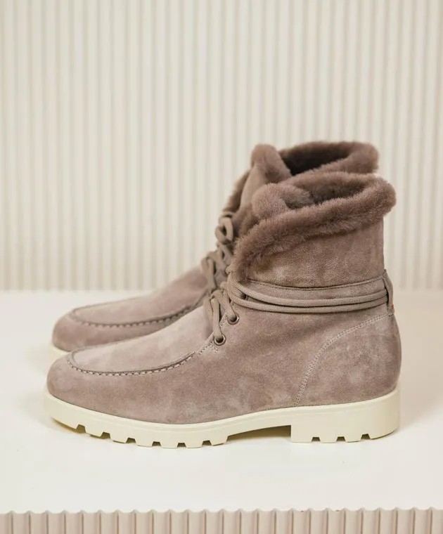 Santoni Stivali in camoscio grigio con pelliccia WTDR71048TIRAPFR