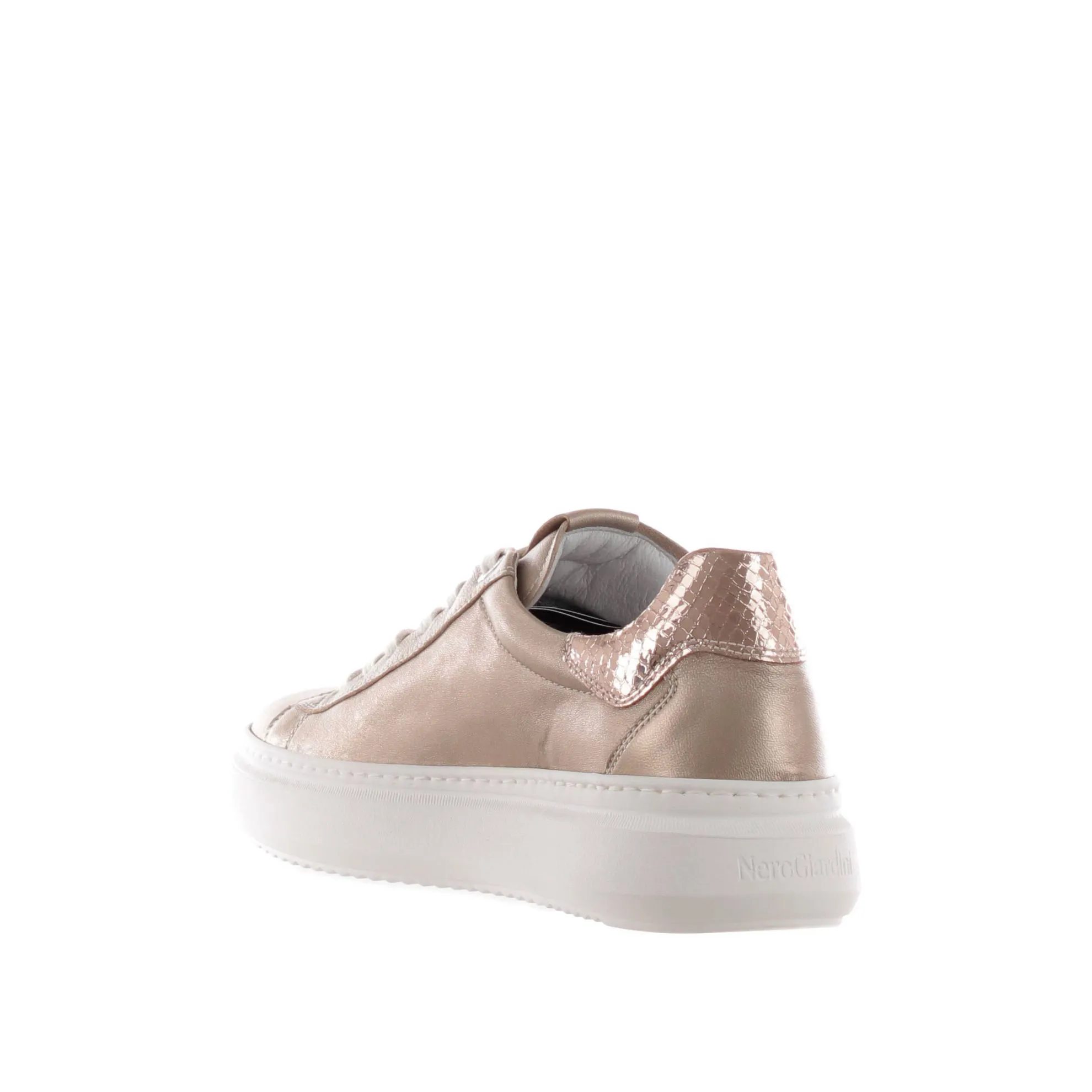 Sneaker in pelle metal con dettaglio in glitter