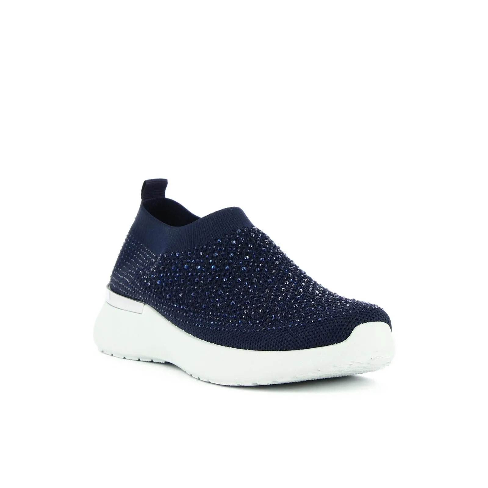 Sneakers a calzino blu senza lacci con strass