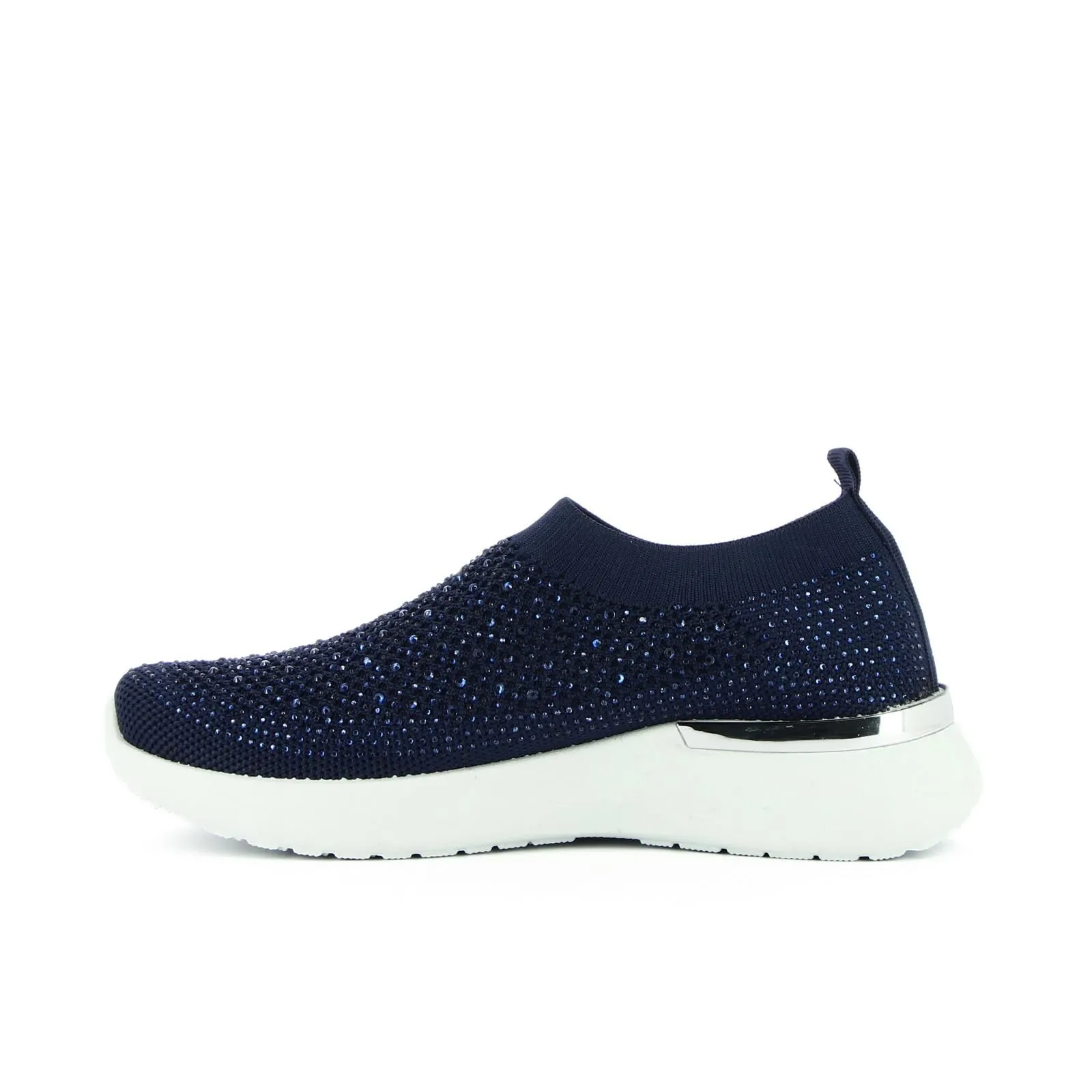 Sneakers a calzino blu senza lacci con strass