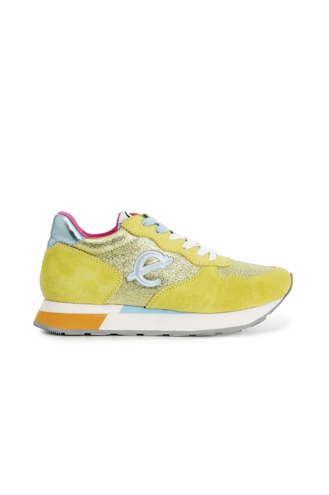 sneakers in pelle scamosciata e glitter giallo