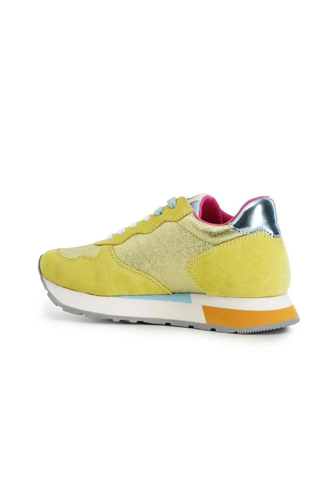 sneakers in pelle scamosciata e glitter giallo