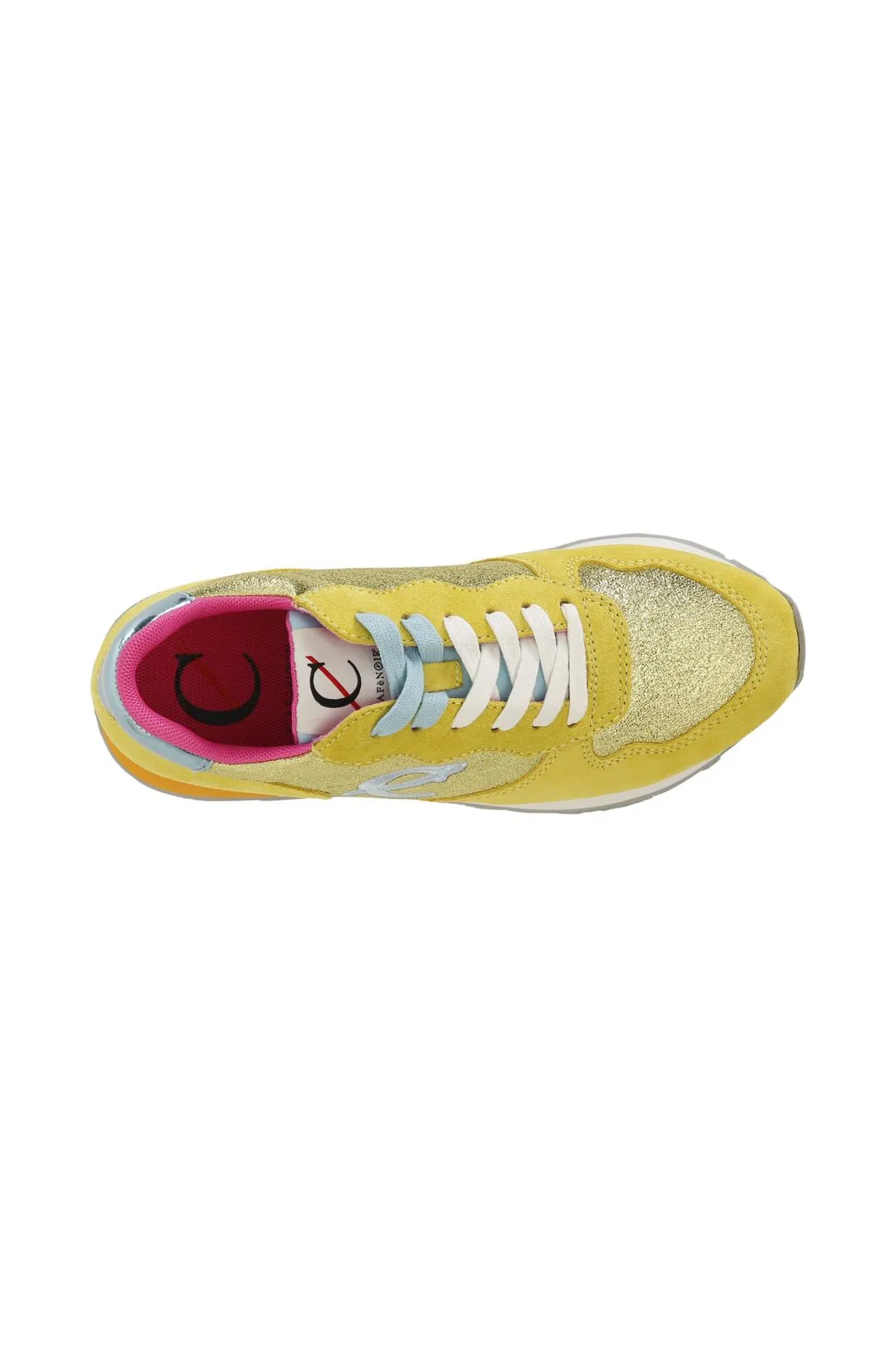 sneakers in pelle scamosciata e glitter giallo