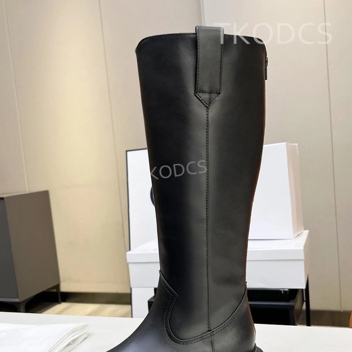 Stivali alti al ginocchio da donna firmati Zapatillas Mujer Punta tonda Tacco grosso Stivali da cavaliere in vera pelle Fondo sp