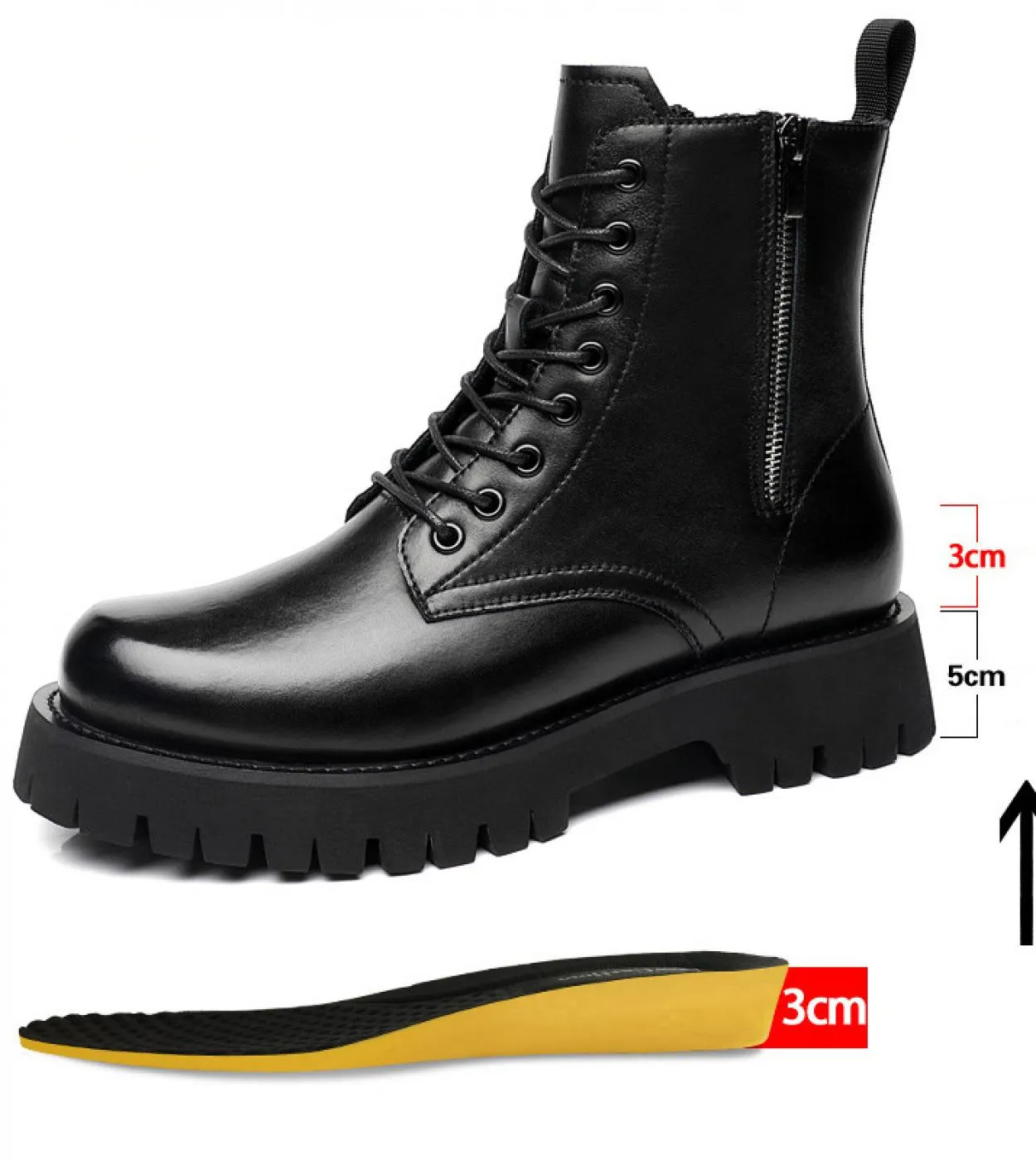 Stivali Uomo Scarpe nere Piattaforma Stivali in pelle da uomo Piattaforma Cerniera Piattaforma uomo