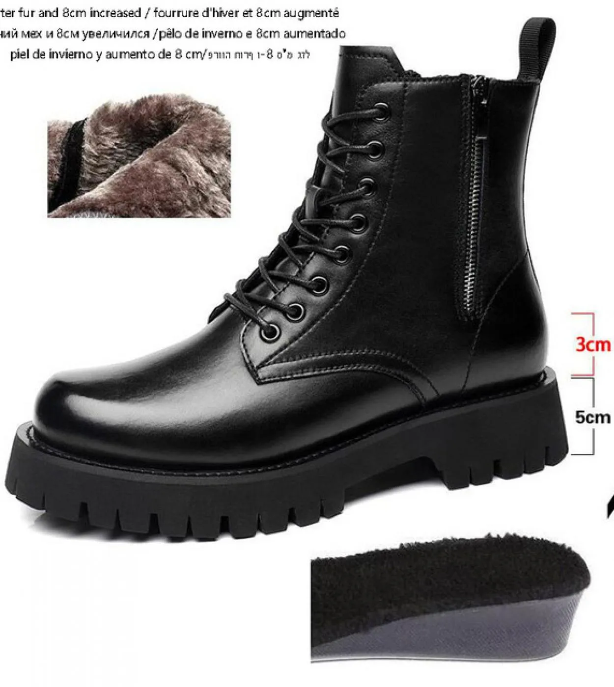 Stivali Uomo Scarpe nere Piattaforma Stivali in pelle da uomo Piattaforma Cerniera Piattaforma uomo