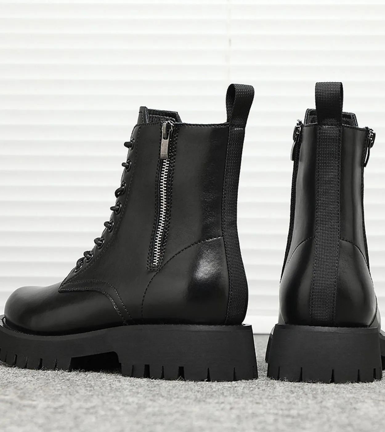 Stivali Uomo Scarpe nere Piattaforma Stivali in pelle da uomo Piattaforma Cerniera Piattaforma uomo