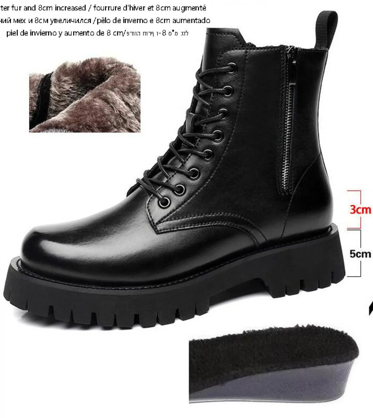 Stivali Uomo Scarpe nere Piattaforma Stivali in pelle da uomo Piattaforma Cerniera Piattaforma uomo