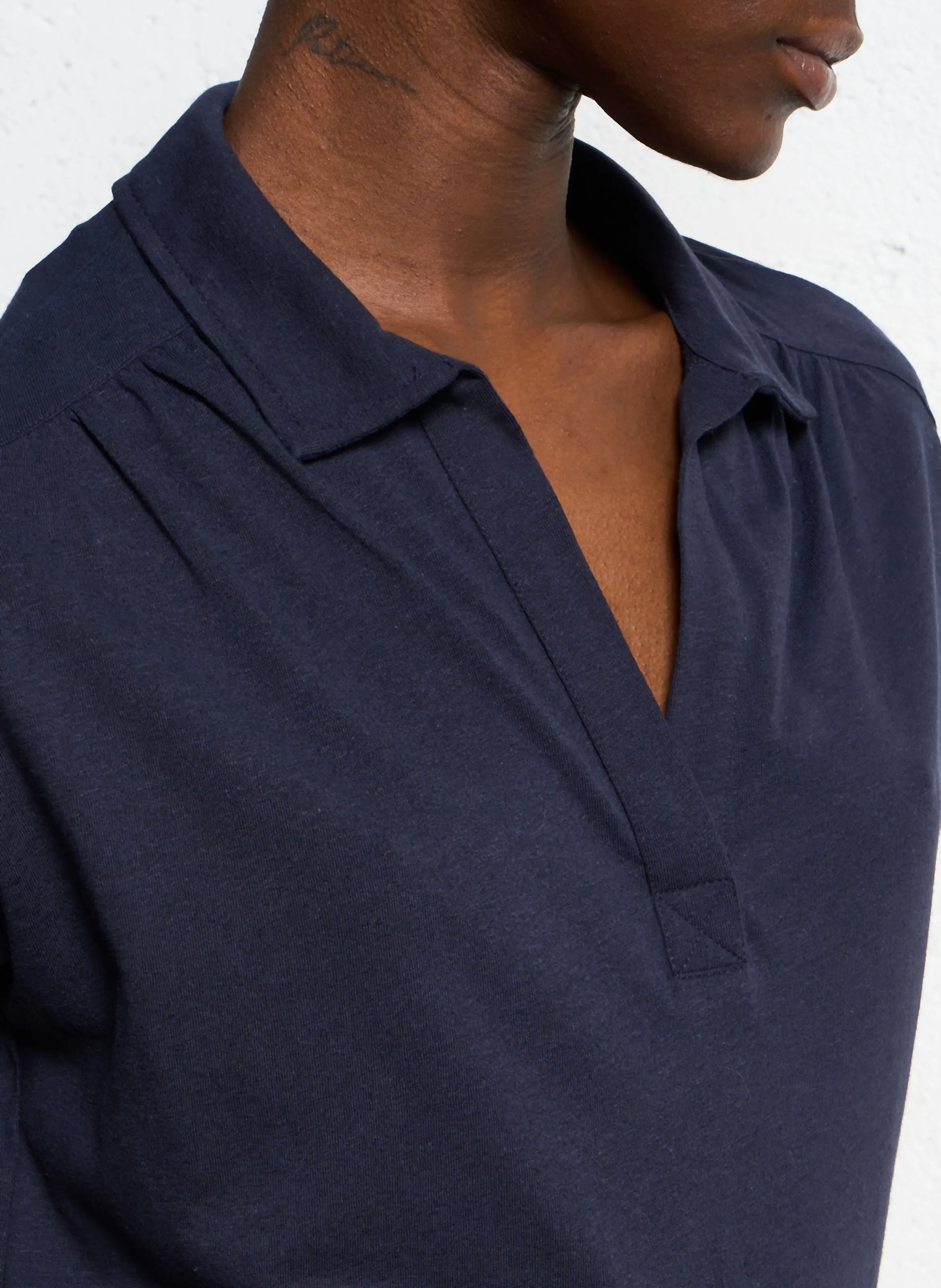  SUD EXPRESS   TONTINE - Maglietta con colletto a polo in misto lino | Blu
