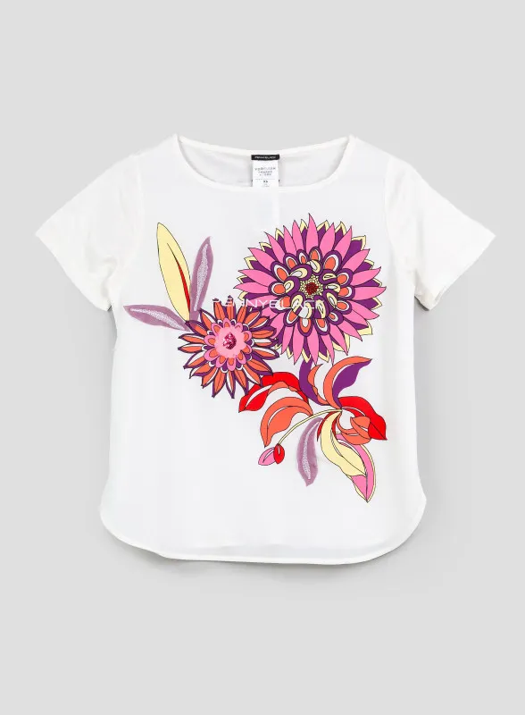 T-shirt girocollo bianca stampa rosa - Pennyblack
