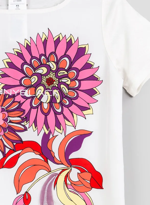 T-shirt girocollo bianca stampa rosa - Pennyblack