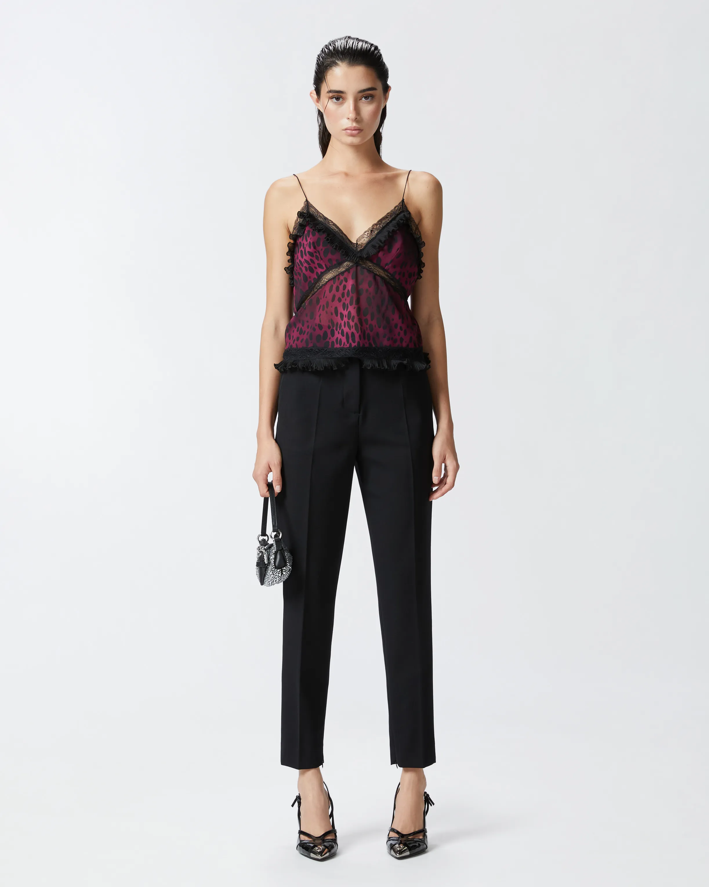  Top leggero stampa macula con pizzo    