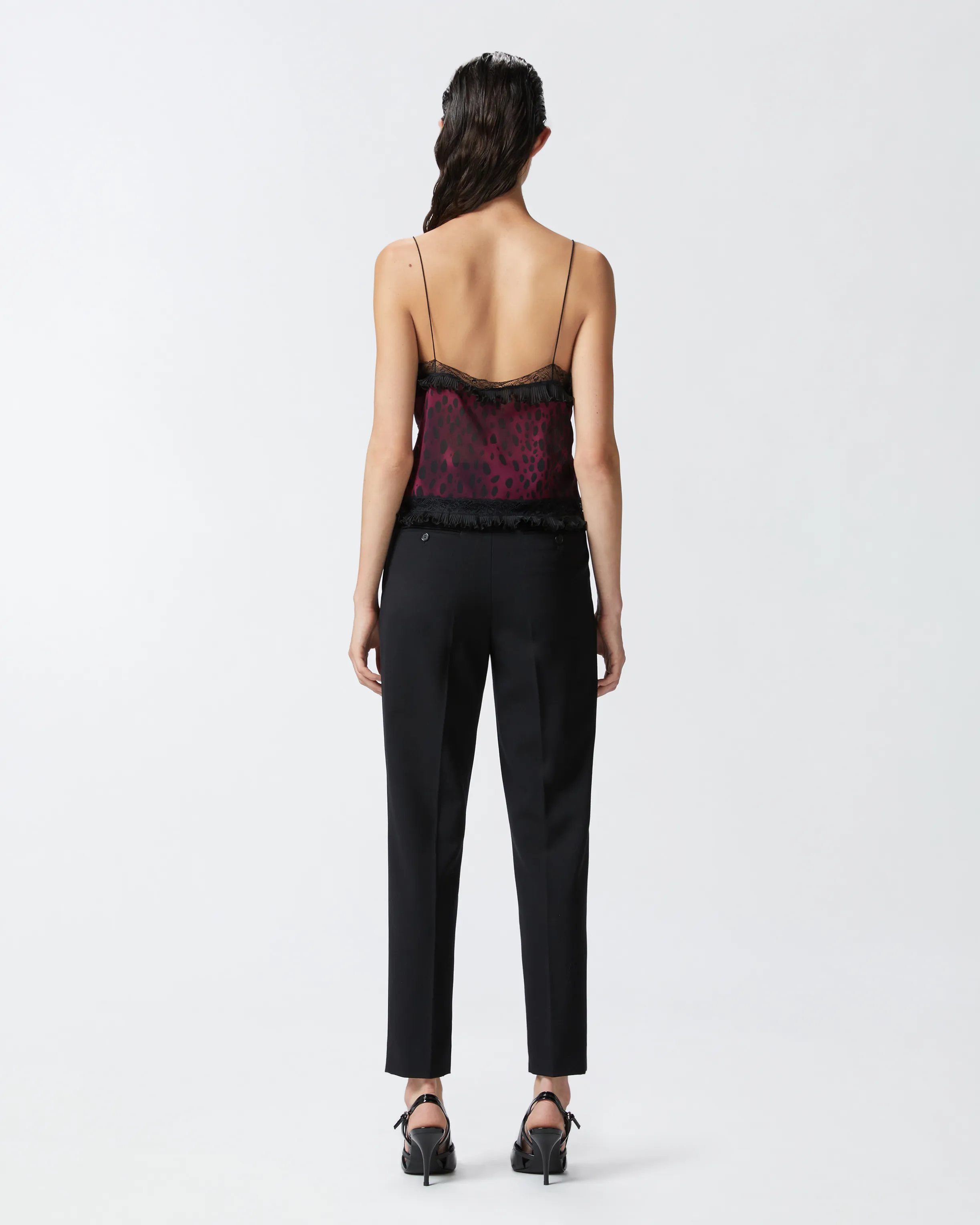  Top leggero stampa macula con pizzo    