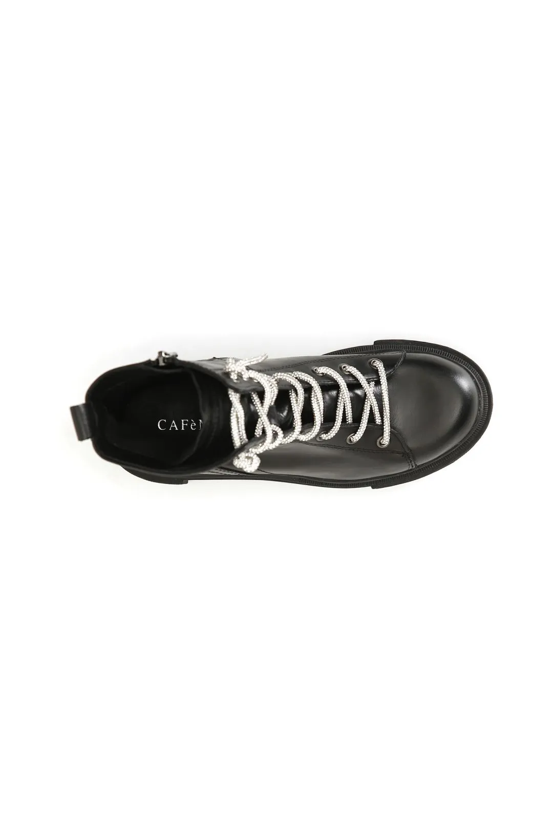 tronchetto donna in pelle con lacci strass nero/cristallo